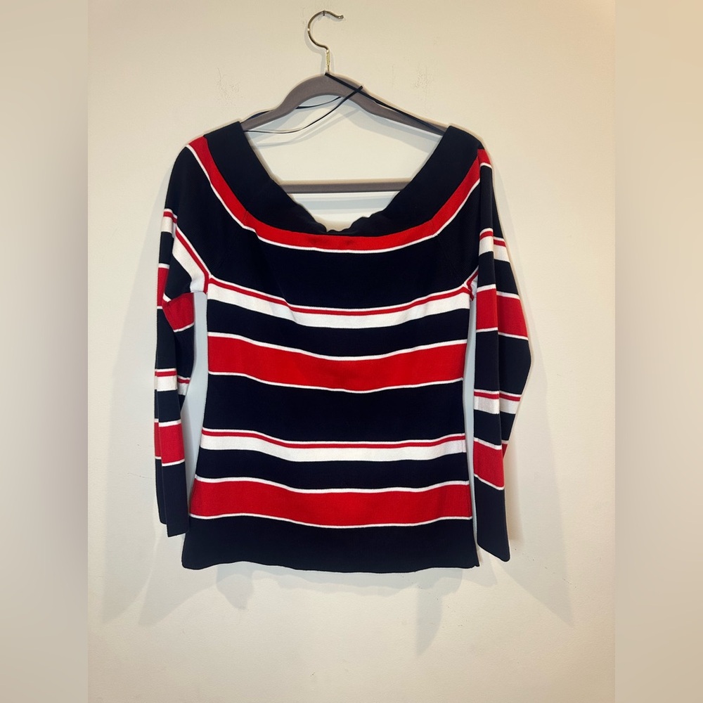 NWT  Tommy Hilfiger Sz XL Bust 36" Striped Red and Navy Boatneck Top B23 - Picture 4 of 6